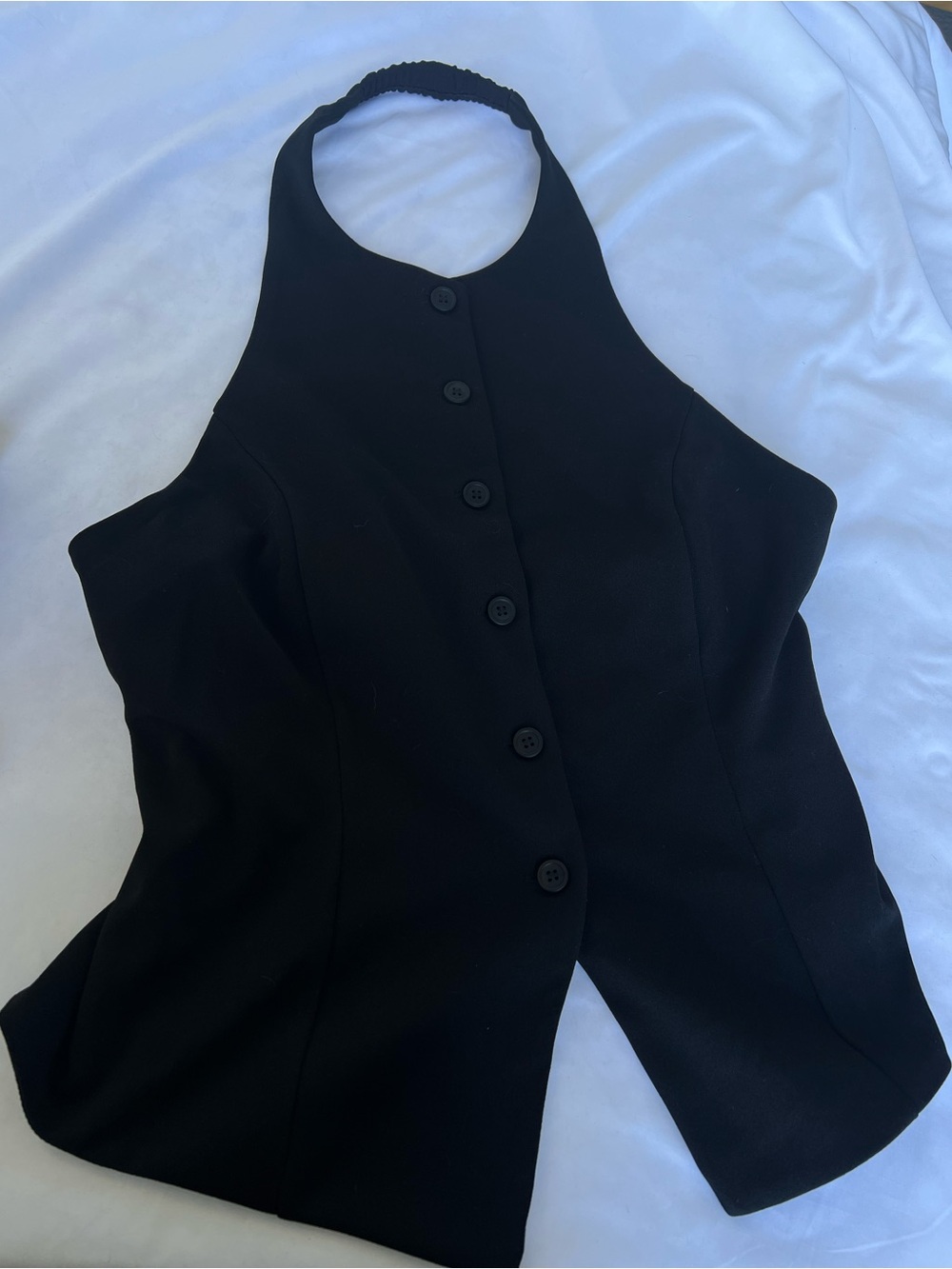 Moa Moa Black Halter Button-Front Camisole Business casual, Goth or Costume